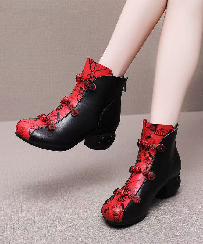 Black Cowhide Leather Splicing Boots Fuzzy Wool Lined