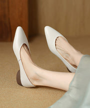 Black Cowhide Leather Splicing Chunky Shoes Pointed Toe