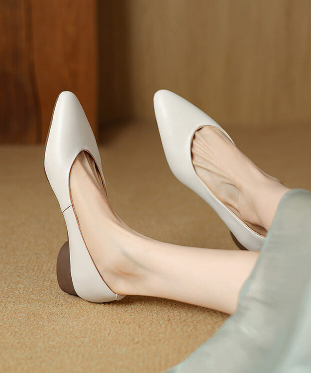 Black Cowhide Leather Splicing Chunky Shoes Pointed Toe