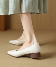 Black Cowhide Leather Splicing Chunky Shoes Pointed Toe