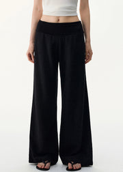 Black Cozy Linen Wide Leg Pants Elastic Waist
