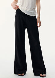 Black Cozy Linen Wide Leg Pants Elastic Waist