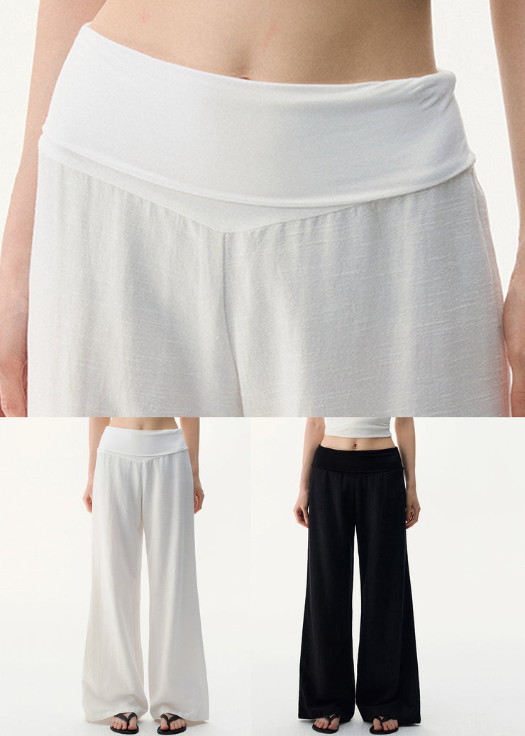 Black Cozy Linen Wide Leg Pants Elastic Waist