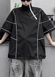 Black Drawstring Original Design Cotton Men T Shirts Zip Up Summer