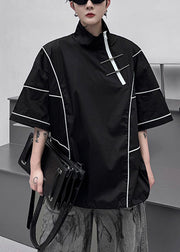 Black Drawstring Original Design Cotton Men T Shirts Zip Up Summer