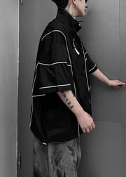 Black Drawstring Original Design Cotton Men T Shirts Zip Up Summer