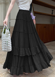 Black Elastic Waist Cotton Exra Large Hem Skirts Wrinkled