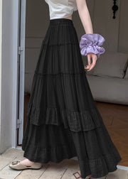 Black Elastic Waist Cotton Exra Large Hem Skirts Wrinkled