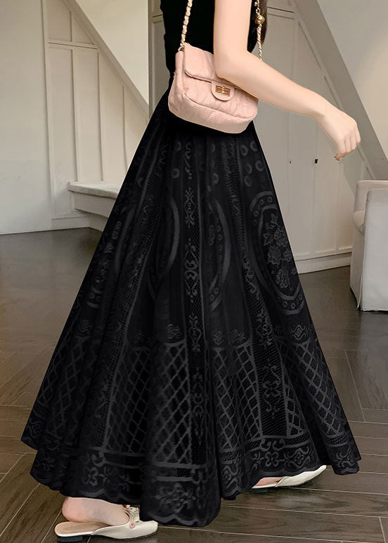 Black Elastic Waist Lace Summer Skirt Embroidered