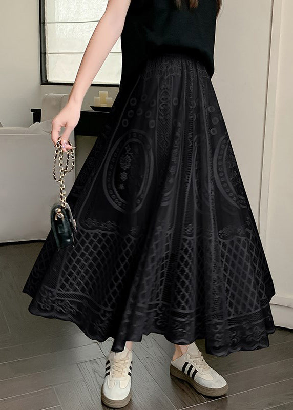 Black Elastic Waist Lace Summer Skirt Embroidered