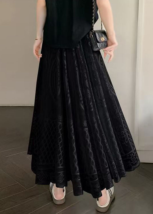 Black Elastic Waist Lace Summer Skirt Embroidered