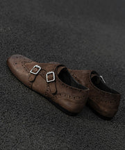Black Embossed Cowhide Leather Splicing Loafers For Women