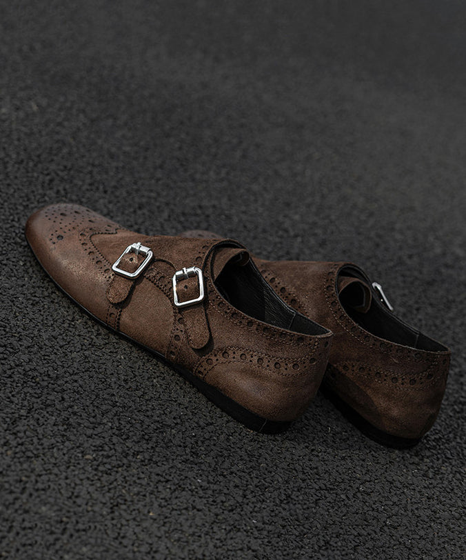 Black Embossed Cowhide Leather Splicing Loafers For Women