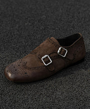 Black Embossed Cowhide Leather Splicing Loafers For Women