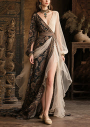 Black Exra Large Hem Chiffon Dinner Dress Asymmetrical Design Summer