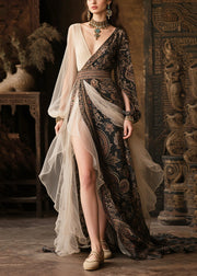 Black Exra Large Hem Chiffon Dinner Dress Asymmetrical Design Summer