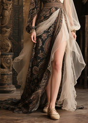 Black Exra Large Hem Chiffon Dinner Dress Asymmetrical Design Summer
