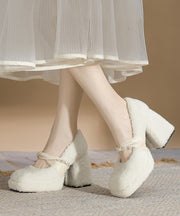 Black Faux Fur Stylish Splicing Chunky High Heels