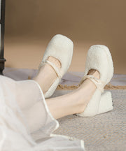 Black Faux Fur Stylish Splicing Chunky High Heels