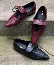 Black Faux Leather Chic Splicing Lace Up Pointed Toe Shoes