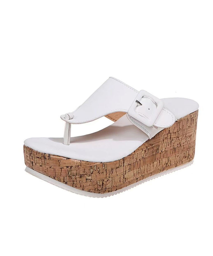 Black Faux Leather Splicing Wedge Heels Flip Flops