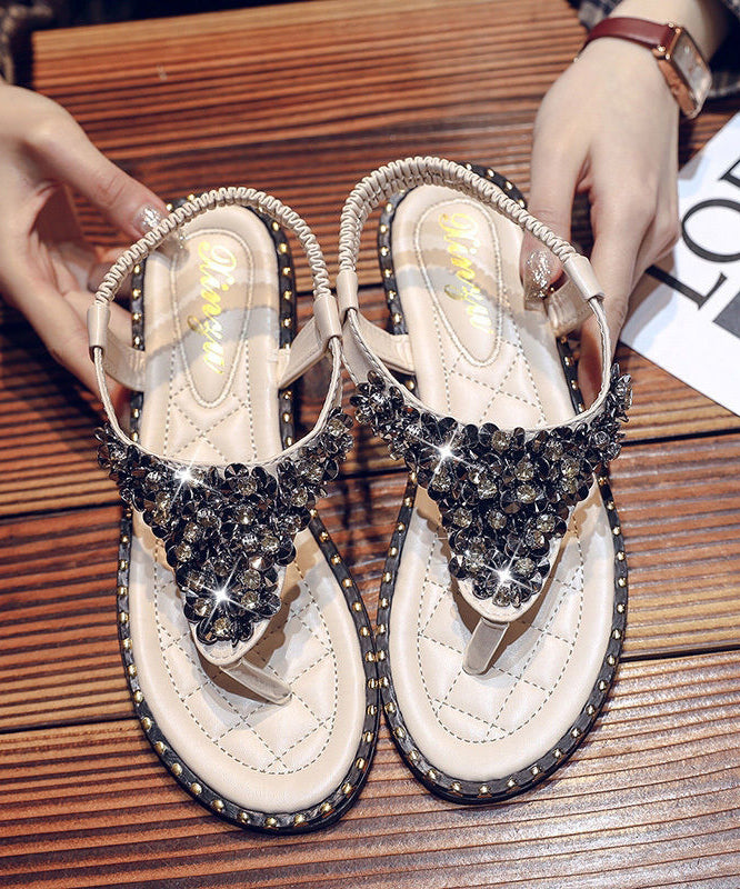 Black Faux Leather Zircon Splicing Flip Flops