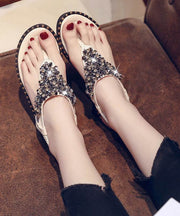 Black Faux Leather Zircon Splicing Flip Flops