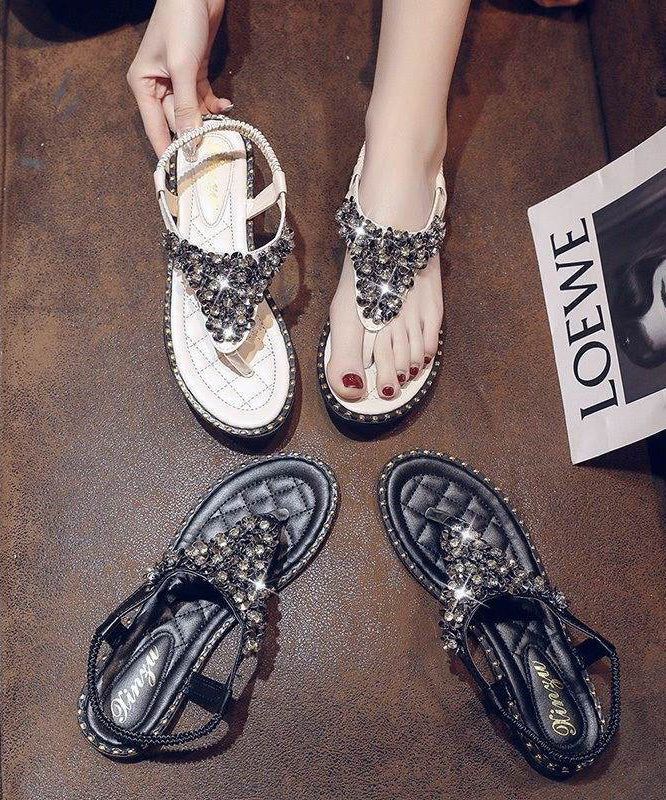 Black Faux Leather Zircon Splicing Flip Flops