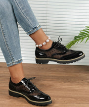 Black Flat Feet Shoes Faux Leather Casual Splicing