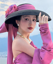 Black French Floral Bow Hat With A Large Brim