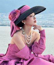 Black French Floral Bow Hat With A Large Brim