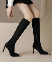 Black High Heel Suede Chic Splicing Boots Pointed Toe