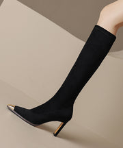 Black High Heel Suede Chic Splicing Boots Pointed Toe