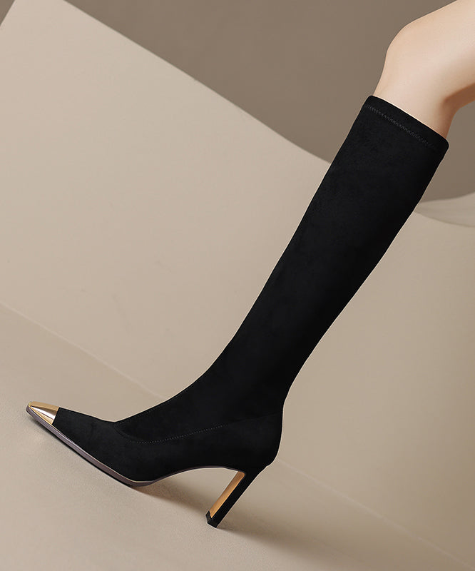 Black High Heel Suede Chic Splicing Boots Pointed Toe