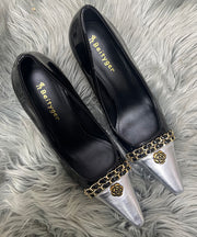 Black High Heels Stiletto Sheepskin Chic Splicing Sequined Linked