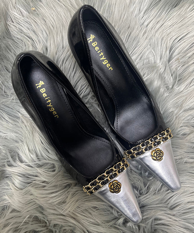 Black High Heels Stiletto Sheepskin Chic Splicing Sequined Linked