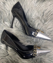 Black High Heels Stiletto Sheepskin Chic Splicing Sequined Linked