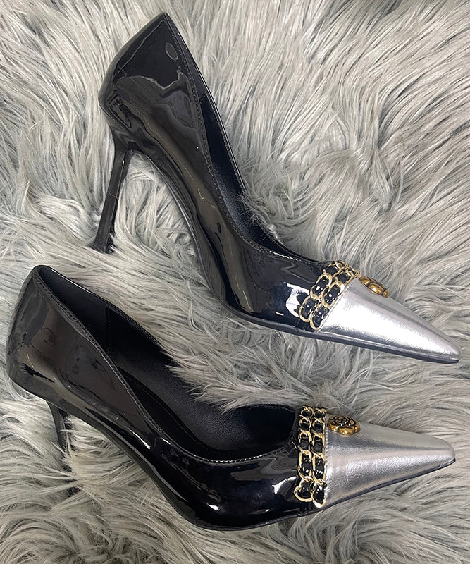 Black High Heels Stiletto Sheepskin Chic Splicing Sequined Linked