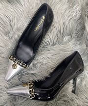 Black High Heels Stiletto Sheepskin Chic Splicing Sequined Linked