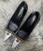 Black High Heels Stiletto Sheepskin Chic Splicing Sequined Linked