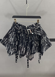 Black High Waist Zippered Tassel Skirts Asymmetrical