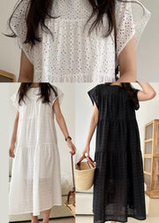 Black Hollow Out Cotton Dresses Embroidered Summer