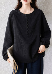 Black Jacquard Cotton Shirts Oversized Nail Bead Fall