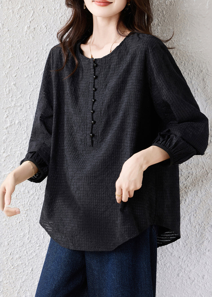 Black Jacquard Cotton Shirts Oversized Nail Bead Fall