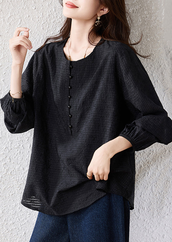 Black Jacquard Cotton Shirts Oversized Nail Bead Fall