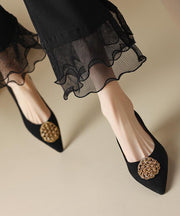 Black Kitten Suede French Splicing High Heels Pointed Toe