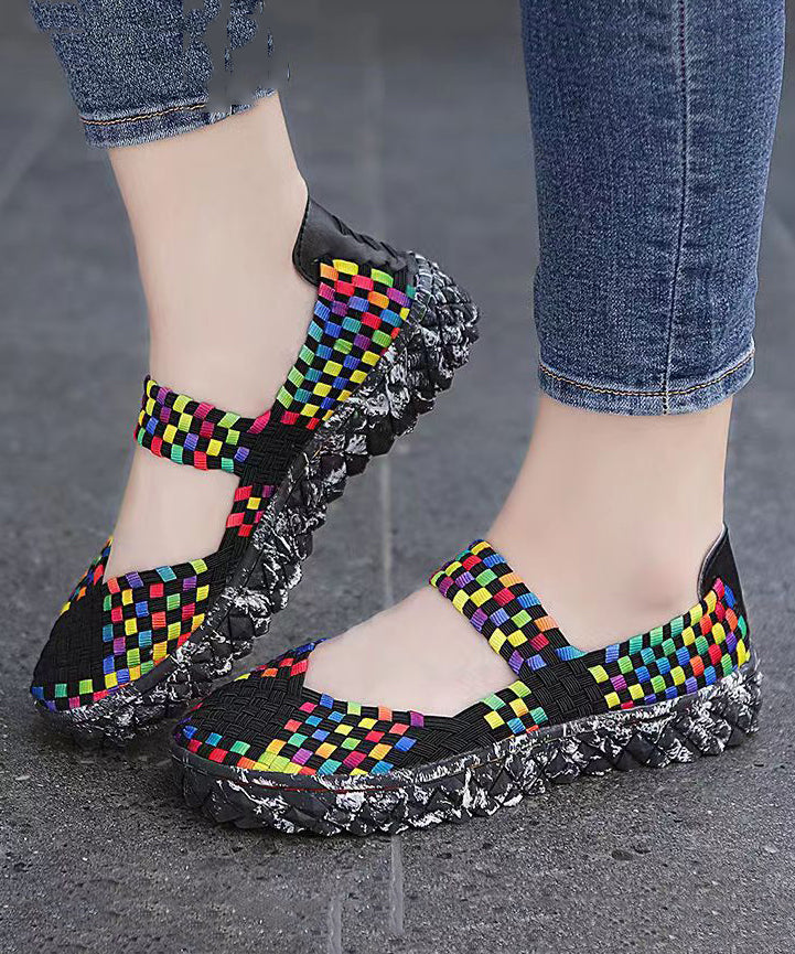 Black Knit Fabric Comfortable Splicing Flat Feet Shoes soolinen shoes-20251