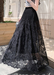 Black Lace Hollow Out Summer Tulle Skirts Elastic Waist