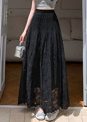Black Lace Hollow Out Summer Tulle Skirts Elastic Waist