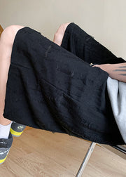 Black Lace Up Elastic Waist Cotton Summer Men Shorts Hole